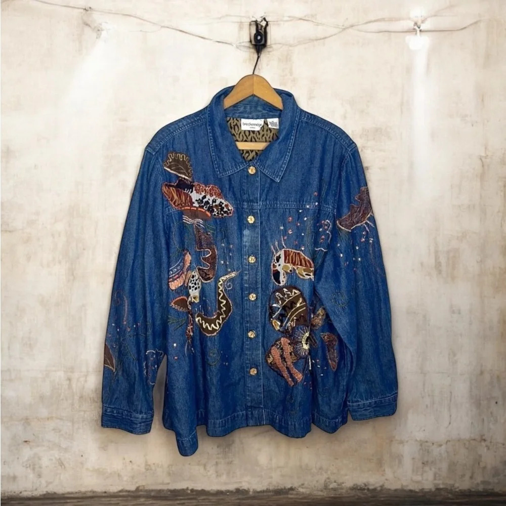BRECKENRIDGE Woman 3X Boho Embroidered Art to Wear Button Up Collard Blouse